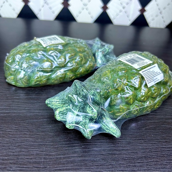 Pineapple Shaped Candle Set of 2 Tropical Coastal Sculptural Decor 7 Inch - Picture 4 of 11